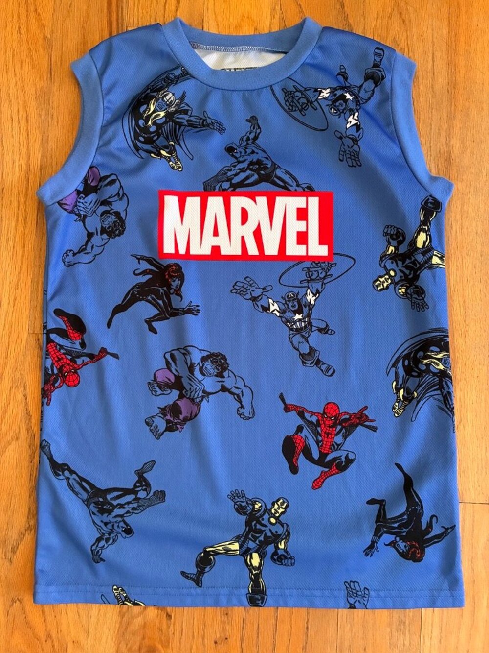 Marvel Boys Blue Allover Superhero Performance Tank Large (12/14)